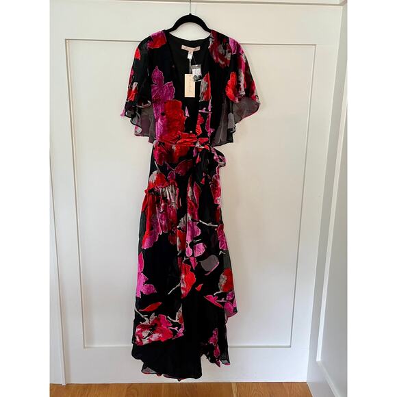 NEW NWT Hutch Nataly Wrap Midi Dress Velvet Floral Burnout Size Medium - Picture 2 of 4